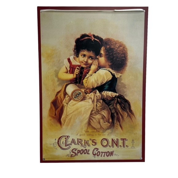 Clark’s O.N.T. Spool Cotton Rectangle Tin Sign 13x9 Replica - Picture 1 of 6